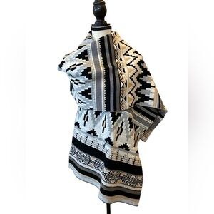 Scarf/wrap 5% cashmere tan, white, black, gray 18” x 83” NWOT